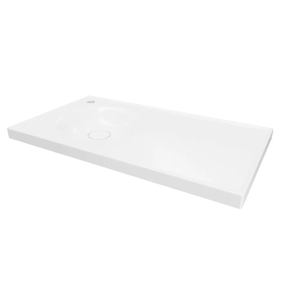 GoodHome Plan vasque l.80 x P.45 cm en céramique avec plage de dépose à droite, blanc, Kentia* Plan Simple Vasque