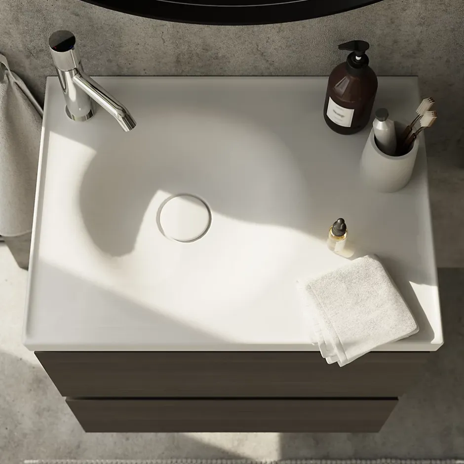 GoodHome Plan vasque l.60 x P.45 cm en céramique avec plage de dépose à droite, blanc, Kentia