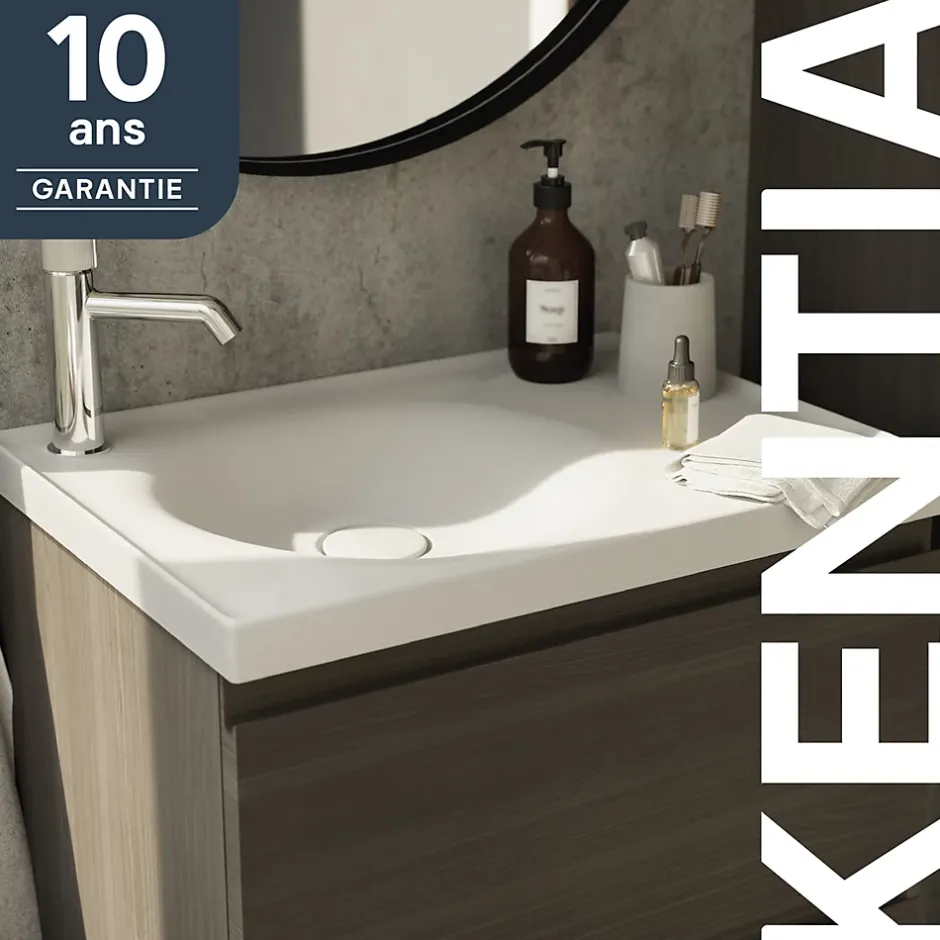 GoodHome Plan vasque l.60 x P.45 cm en céramique avec plage de dépose à droite, blanc, Kentia