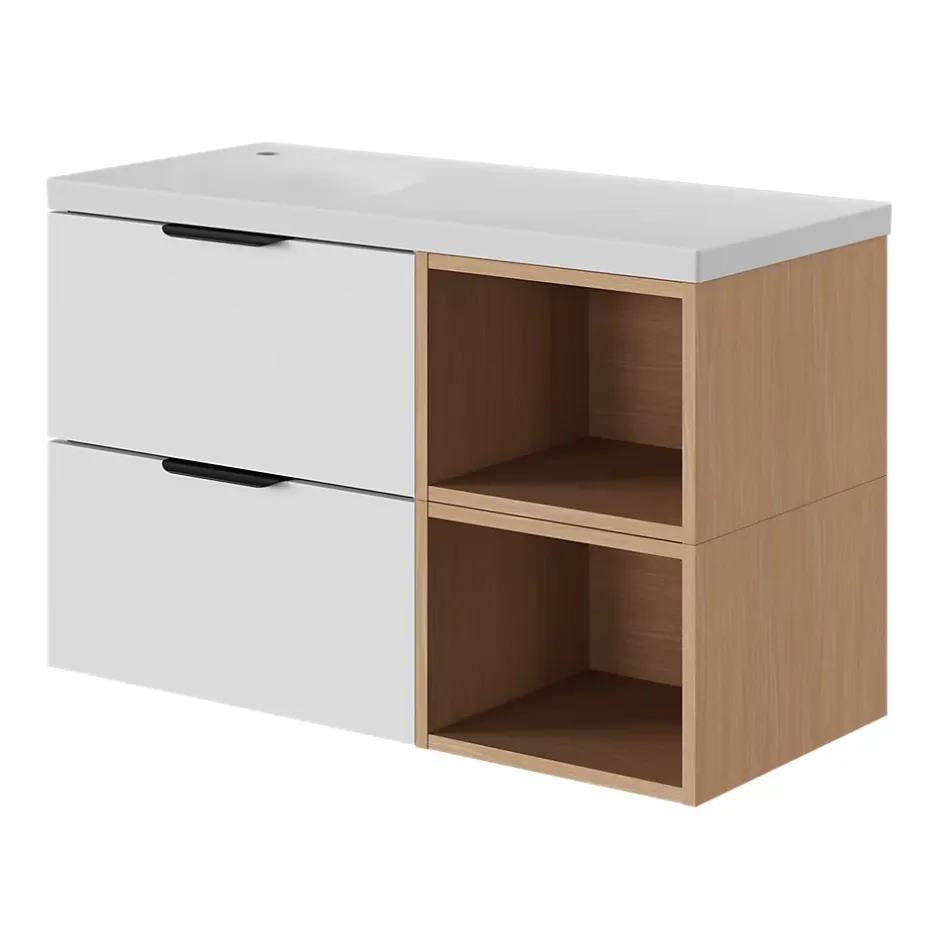 GoodHome Plan vasque l.60 x P.45 cm en céramique avec plage de dépose à droite, blanc, Kentia