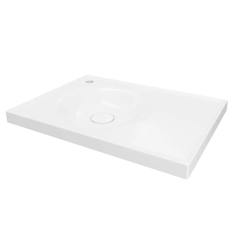 GoodHome Plan vasque l.60 x P.45 cm en céramique avec plage de dépose à droite, blanc, Kentia
