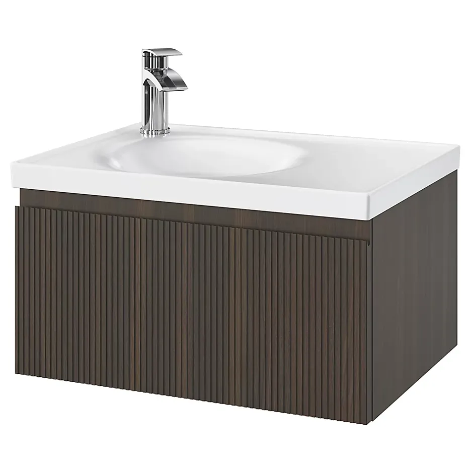 GoodHome Plan vasque l.60 x P.45 cm en céramique avec plage de dépose à droite, blanc, Kentia