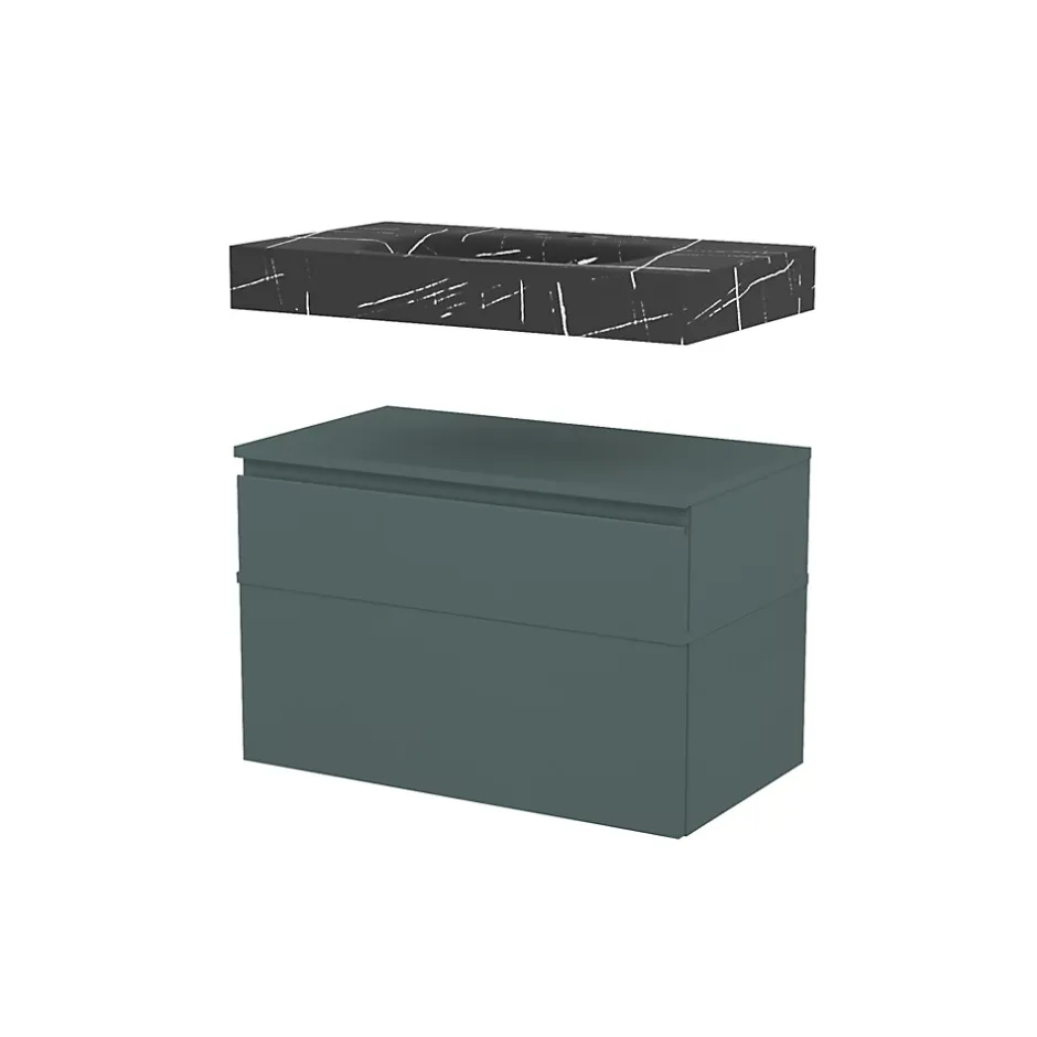 Ipiemme SRL Plan vasque L.80 x P.45,3 x H.10 cm, finition noir veiné, Stonetec