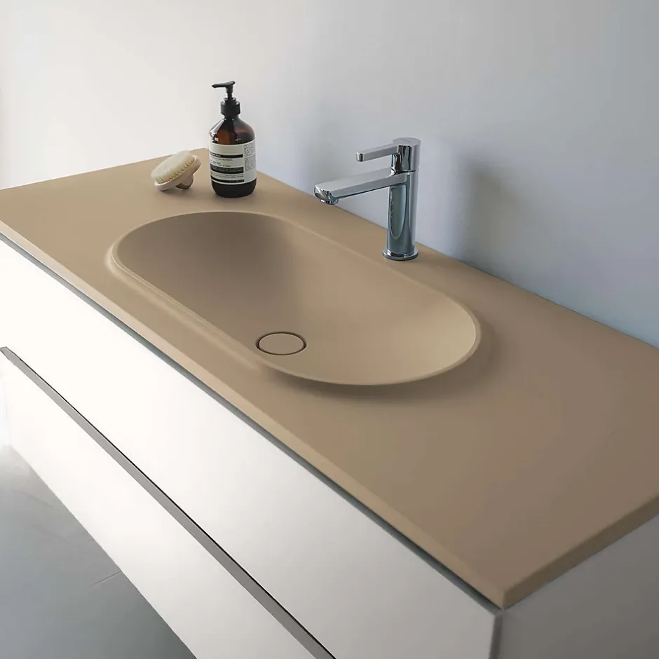 Poalgi Plan vasque lavabo résine Wraitom 100x46 cm beige albero série Bül* Plan Simple Vasque