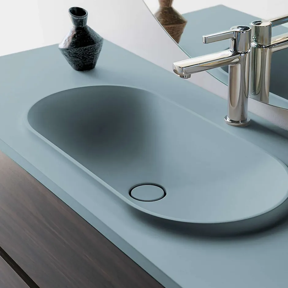 Poalgi Plan vasque lavabo résine Wraitom 100x46 cm vert liquen série Bül* Plan Simple Vasque
