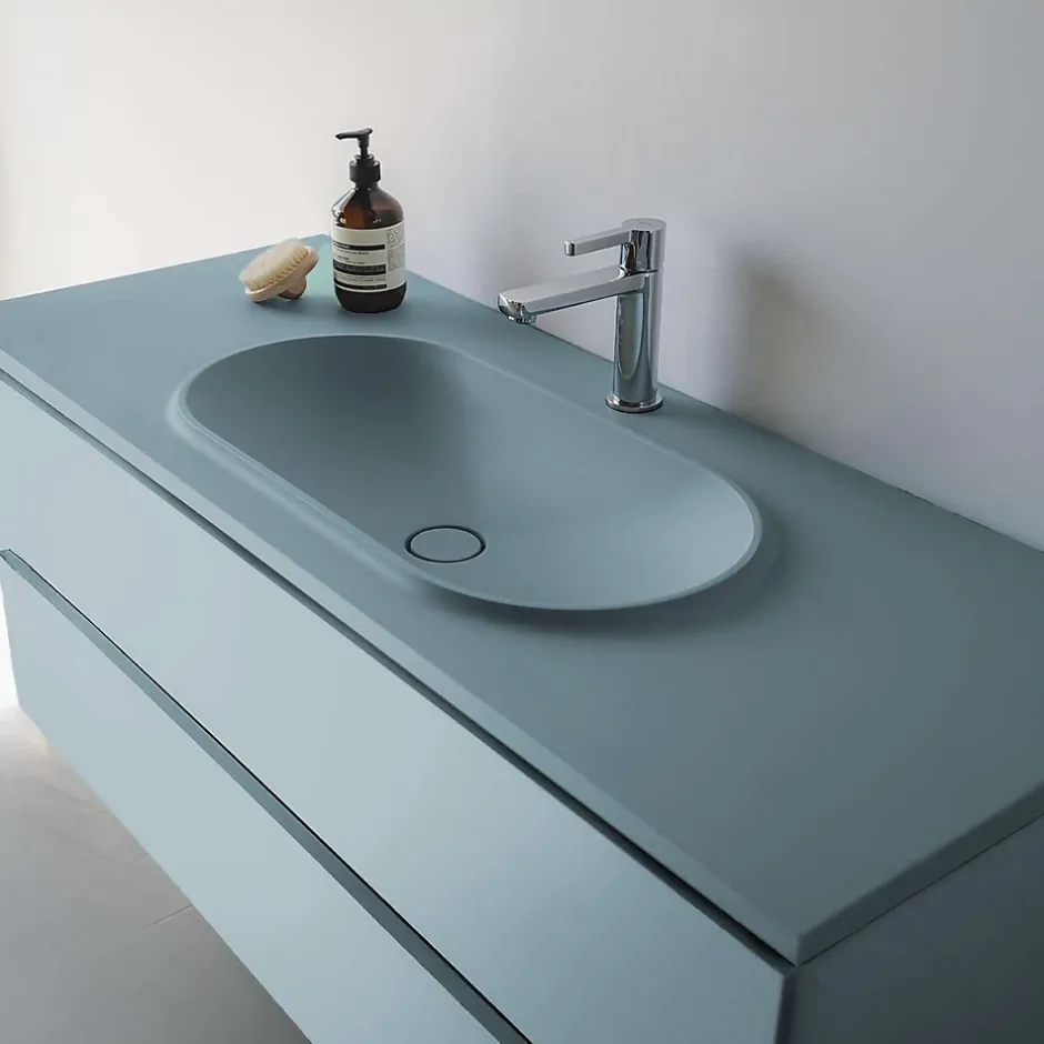 Poalgi Plan vasque lavabo résine Wraitom 100x46 cm vert liquen série Bül* Plan Simple Vasque