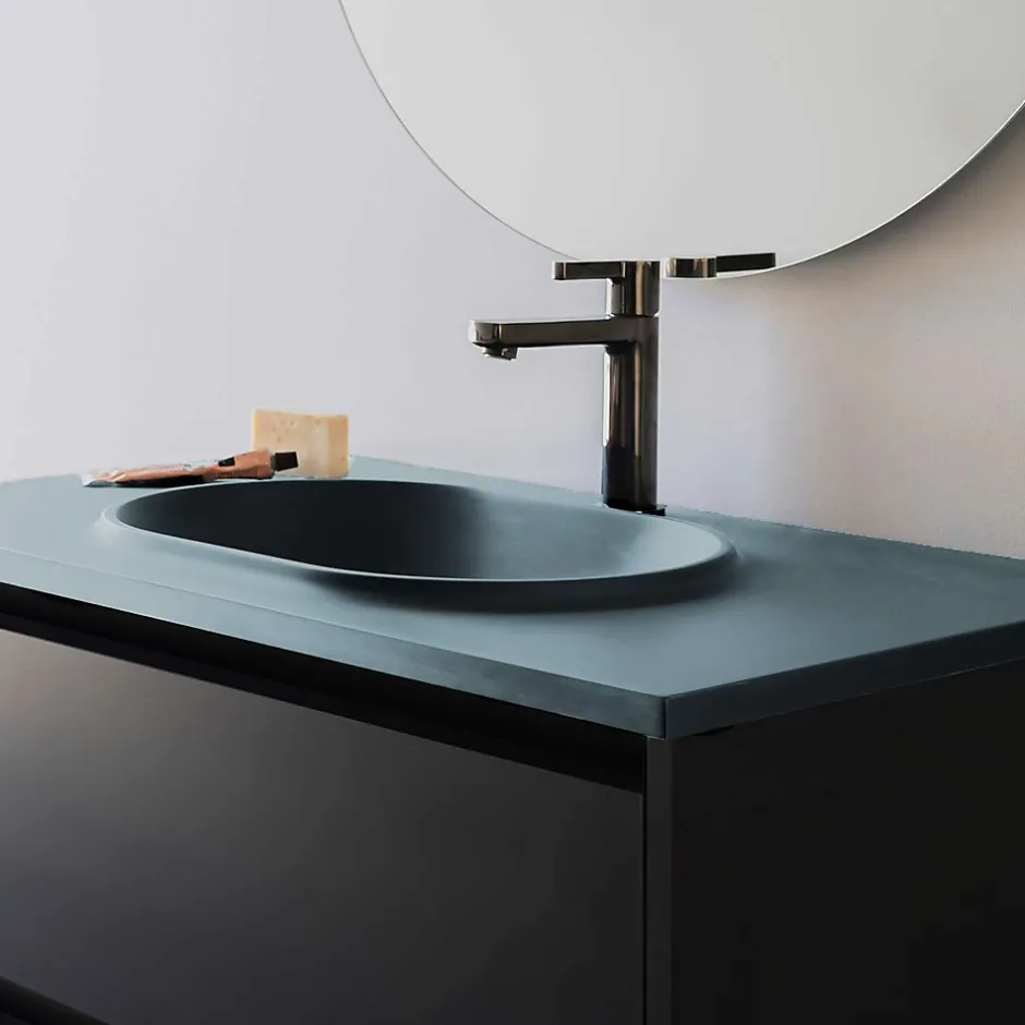 Poalgi Plan vasque lavabo résine Wraitom 100x46 cm vert liquen série Bül* Plan Simple Vasque