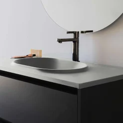 Poalgi Plan vasque lavabo résine Wraitom 100x46 cm gris humo série Bül* Plan Simple Vasque