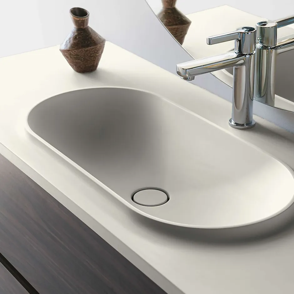 Poalgi Plan vasque lavabo résine Wraitom 100x46 cm blanc marfil série Bül* Plan Simple Vasque
