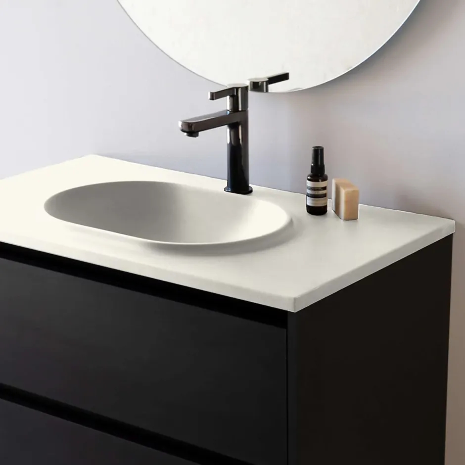 Poalgi Plan vasque lavabo résine Wraitom 100x46 cm blanc marfil série Bül* Plan Simple Vasque