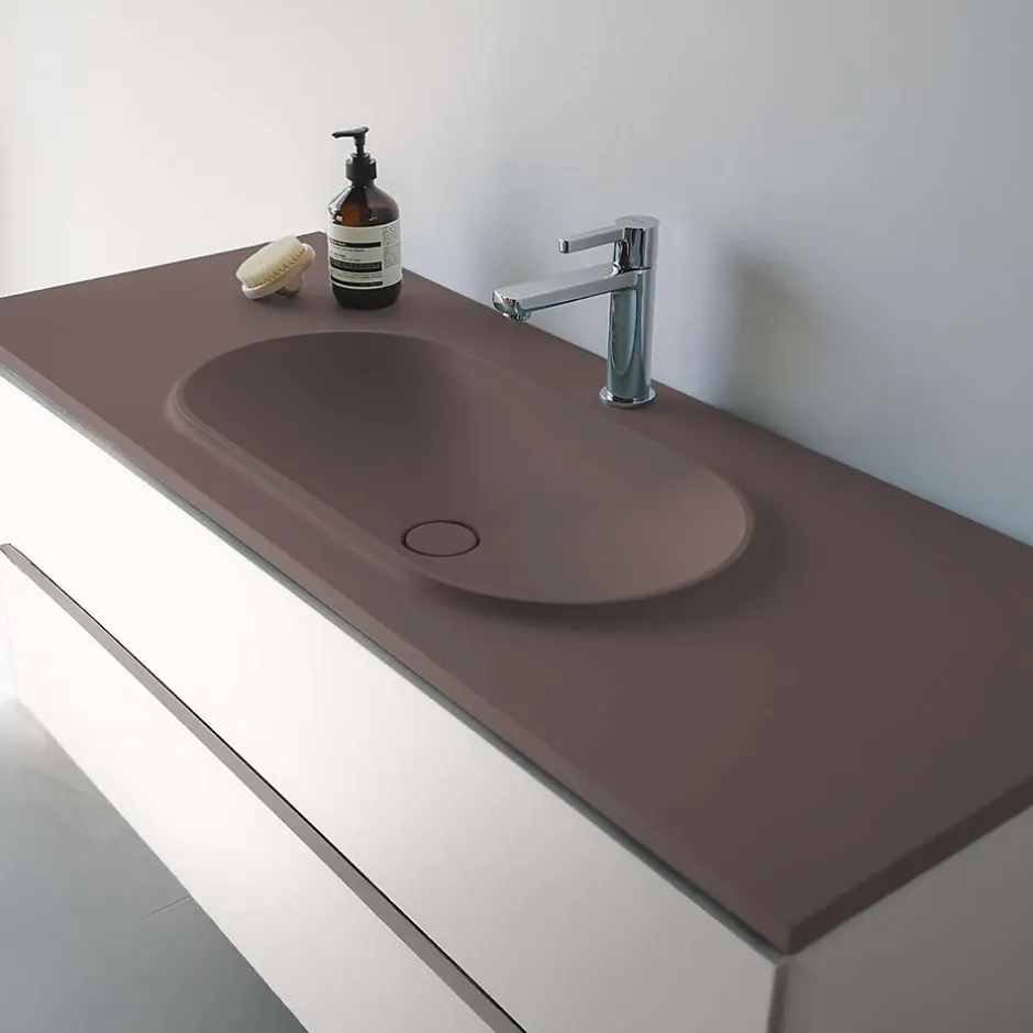 Poalgi Plan vasque lavabo résine Wraitom 120x46 cm marron tundra série Bül