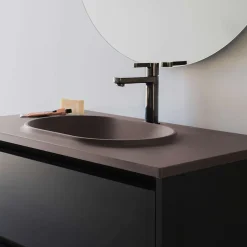 Poalgi Plan vasque lavabo résine Wraitom 120x46 cm marron tundra série Bül
