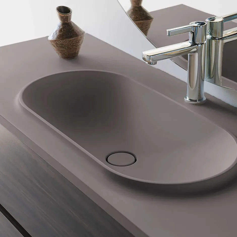 Poalgi Plan vasque lavabo résine Wraitom 120x46 cm gris concret série Bül