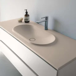 Poalgi Plan vasque lavabo résine Wraitom 120x46 cm blanc perle série Bül* Plan Simple Vasque