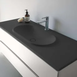 Poalgi Plan vasque lavabo résine Wraitom 100x46 cm noir antracita série Bül* Plan Simple Vasque