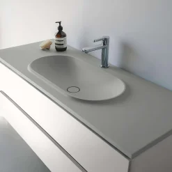 Poalgi Plan vasque lavabo résine Wraitom 80x46 cm gris humo série Bül* Plan Simple Vasque