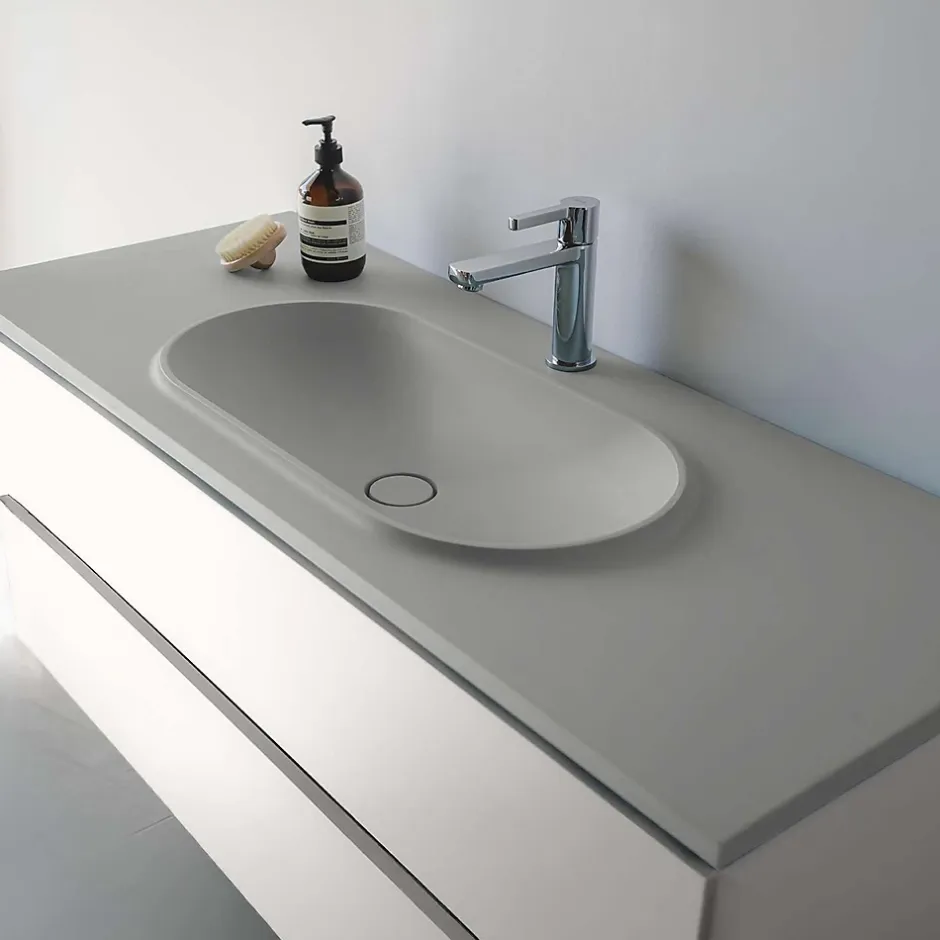 Poalgi Plan vasque lavabo résine Wraitom 80x46 cm gris humo série Bül* Plan Simple Vasque