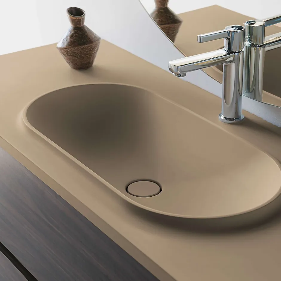 Poalgi Plan vasque lavabo résine Wraitom 80x46 cm beige albero série Bül* Plan Simple Vasque