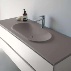 Poalgi Plan vasque lavabo résine Wraitom 100x46 cm gris concret série Bül* Plan Simple Vasque