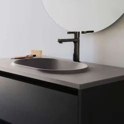 Poalgi Plan vasque lavabo résine Wraitom 100x46 cm gris concret série Bül* Plan Simple Vasque