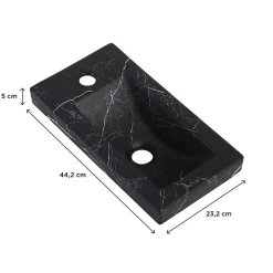 Homesight Plan vasque lave-mains en céramique l.44,2 x H.5 x P.23,2 cm, effet marbre noir,* Plan Vasque Lave-Mains