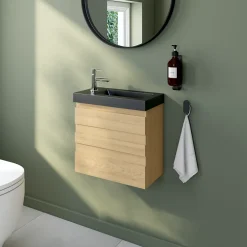 GoodHome Plan vasque lave-mains en résine noire l.44,2 x H.9,9 x P.23,2 cm Beni* Plan Vasque Lave-Mains