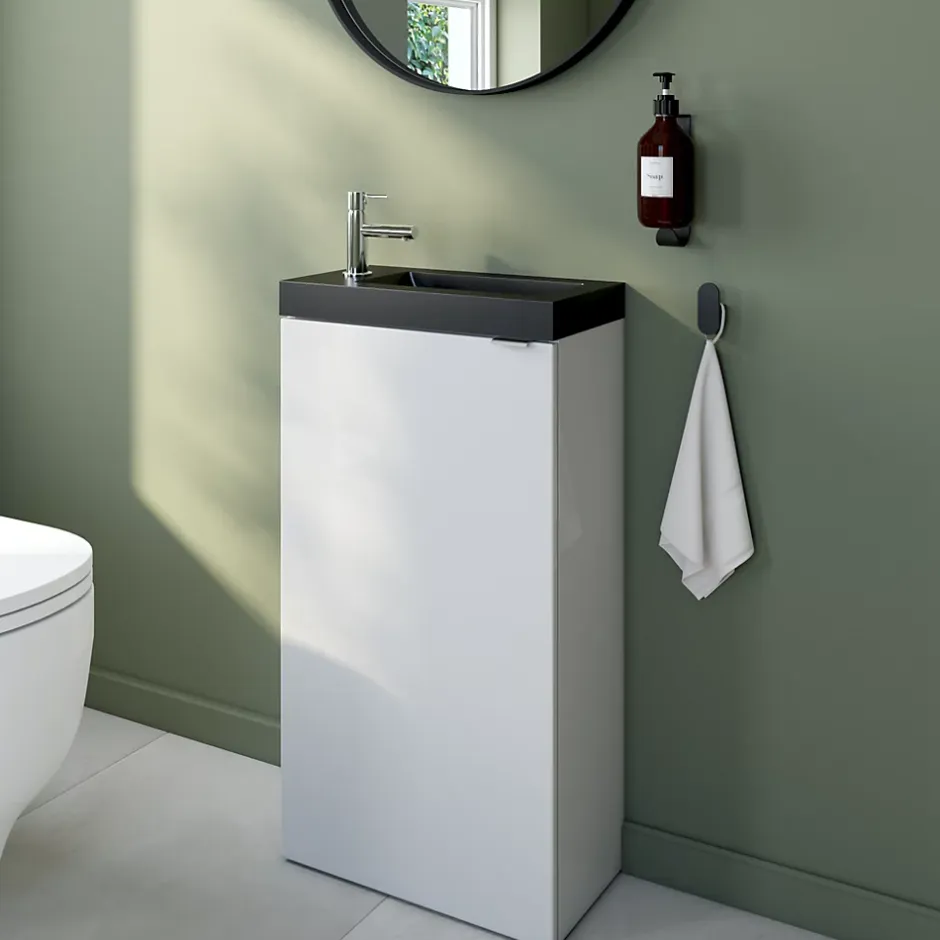 GoodHome Plan vasque lave-mains en résine noire l.44,2 x H.9,9 x P.23,2 cm Beni* Plan Vasque Lave-Mains