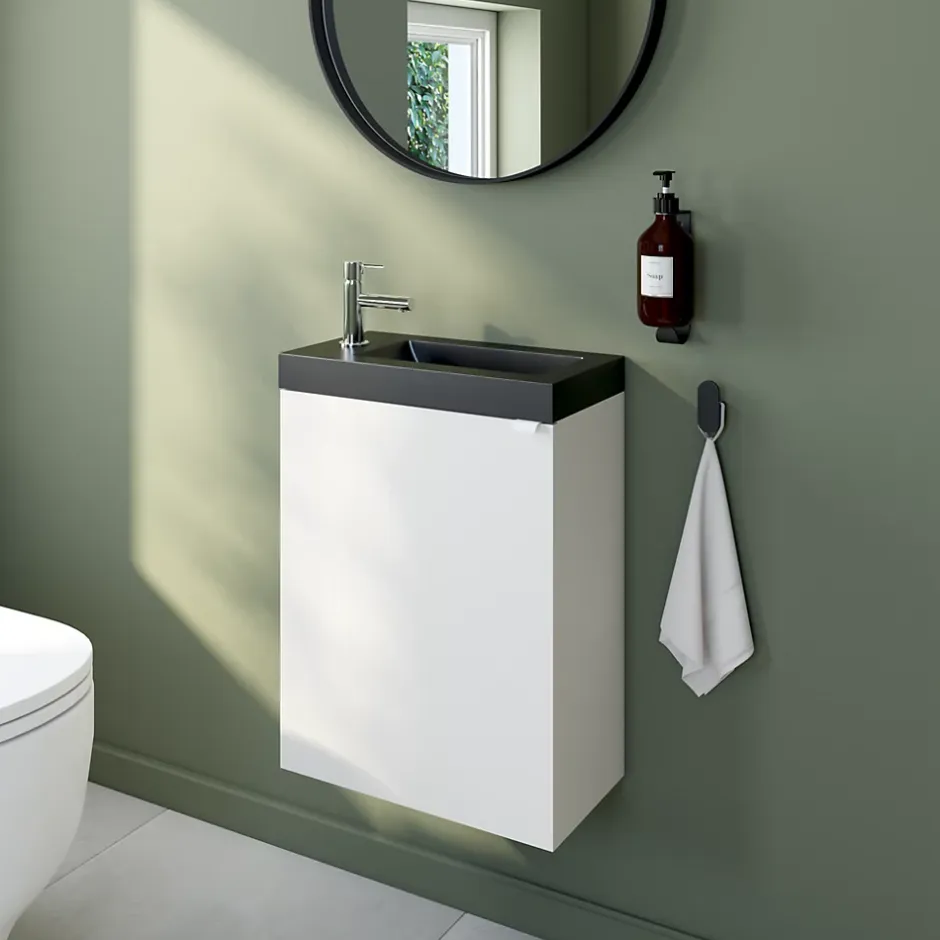GoodHome Plan vasque lave-mains en résine noire l.44,2 x H.9,9 x P.23,2 cm Beni* Plan Vasque Lave-Mains