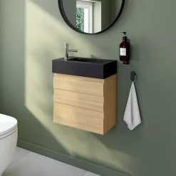 GoodHome Plan vasque lave-mains en résine noire l.44,2 x H.9,9 x P.23,2 cm Beni* Plan Vasque Lave-Mains