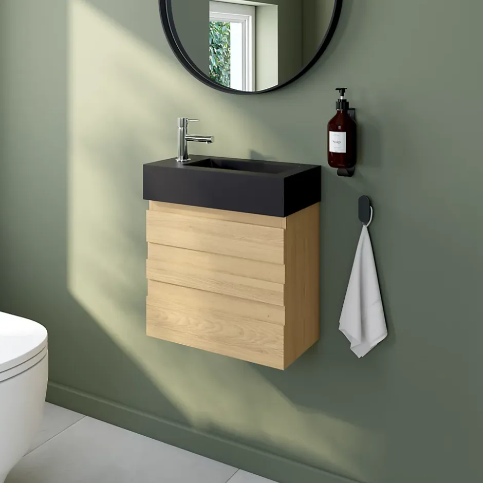 GoodHome Plan vasque lave-mains en résine noire l.44,2 x H.9,9 x P.23,2 cm Beni* Plan Vasque Lave-Mains