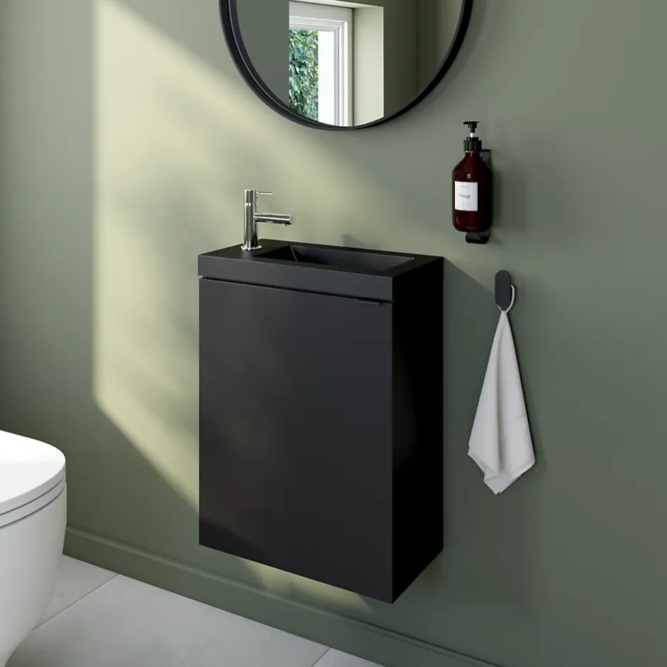 GoodHome Plan vasque lave-mains en résine noire l.44,2 x H.9,9 x P.23,2 cm Beni* Plan Vasque Lave-Mains