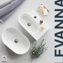 GoodHome Plan vasque lave-mains en céramique, l.47,5 x H.13,3 x P.29,5 cm, blanc, Levanna* Plan Vasque Lave-Mains