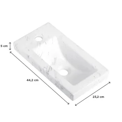 Homesight Plan vasque lave-mains en céramique l.44,2 x H.5 x P.23,2 cm, effet marbre blanc,