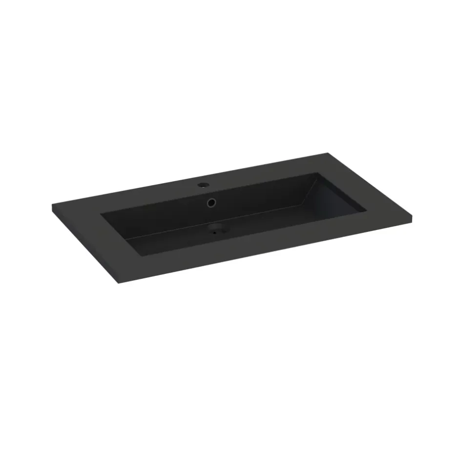 Plan vasque noir en résine l.90 cm, Calao* Plan Simple Vasque