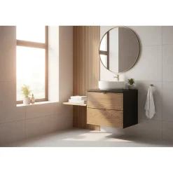 Meublorama Plan vasque noir SAVIA 60 cm Plateau de 60 cm pour meuble sous vasque* Plan Double Vasque