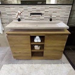 C-Negoce Plan vasque simple beige en travertin Provence - 120 x 45 x 10 cm -* Plan Simple Vasque