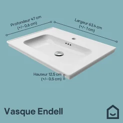 GoodHome Plan vasque simple blanc en céramique l.60 cm, Endell* Plan Simple Vasque