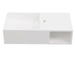 Vente-unique Plan vasque suspendu en solid surface avec niche - Blanc - L80 x l40 x H20 cm - GOYOKO