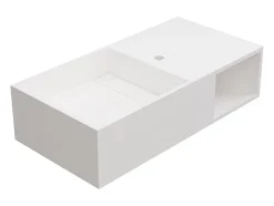 Vente-unique Plan vasque suspendu en solid surface avec niche - Blanc - L80 x l40 x H20 cm - GOYOKO