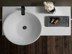 Vente-unique Plan vasque suspendu en solid surface avec porte serviettes - Blanc - L100 x l54 x H20 cm - YUMIKO* Plan Simple Vasque