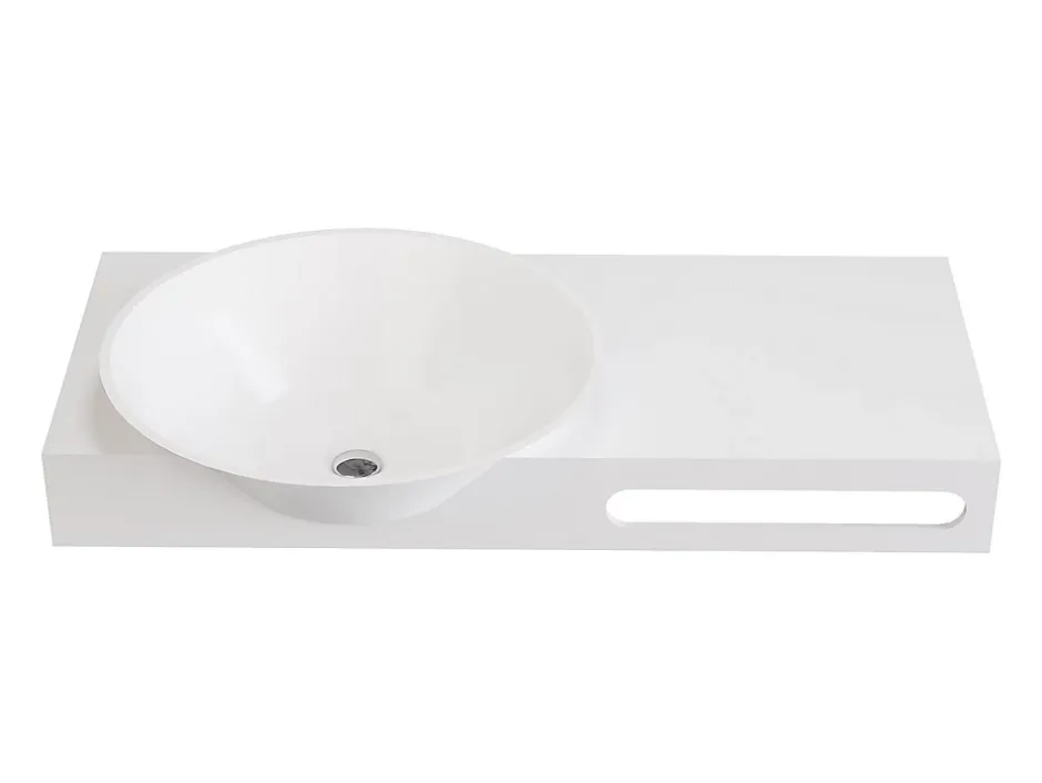 Vente-unique Plan vasque suspendu en solid surface avec porte serviettes - Blanc - L100 x l54 x H20 cm - YUMIKO* Plan Simple Vasque