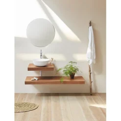 Sanycces Plan vasque suspendu ZERO pour salle de bain design noyer 52 x 80 cm