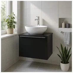 Meublorama Plan vasque VANTA 60 cm noir Plateau compact pour meuble sous vasque* Plan Double Vasque