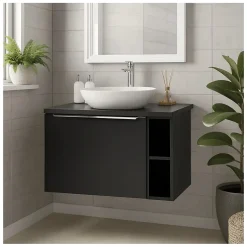 Meublorama Plan vasque VANTA 80 cm noir Plateau pour meuble sous vasque