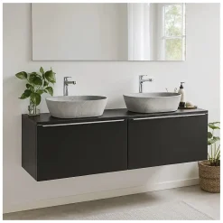 Meublorama Plan vasque VANTA 160 cm noir Plateau grande longueur pour meuble sous vasque* Plan Double Vasque