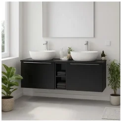 Meublorama Plan vasque VANTA 140 cm noir Plateau grande largeur pour meuble sous vasque