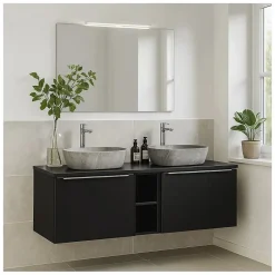 Meublorama Plan vasque VANTA 180 cm noir Plateau XXL pour meuble sous vasque
