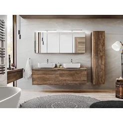 Meublorama Plan vasque VANTA chene foncé 160 cm Tablette de salle de bain* Plan Double Vasque