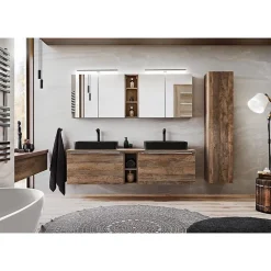 Meublorama Plan vasque VANTA chene foncé 140 cm Tablette de salle de bain