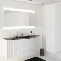 Plan vasque verre noir mat version centre l.138 cm, Vague